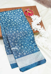 Peacock blue - Uniform sarees Malgudi printed silk small prints